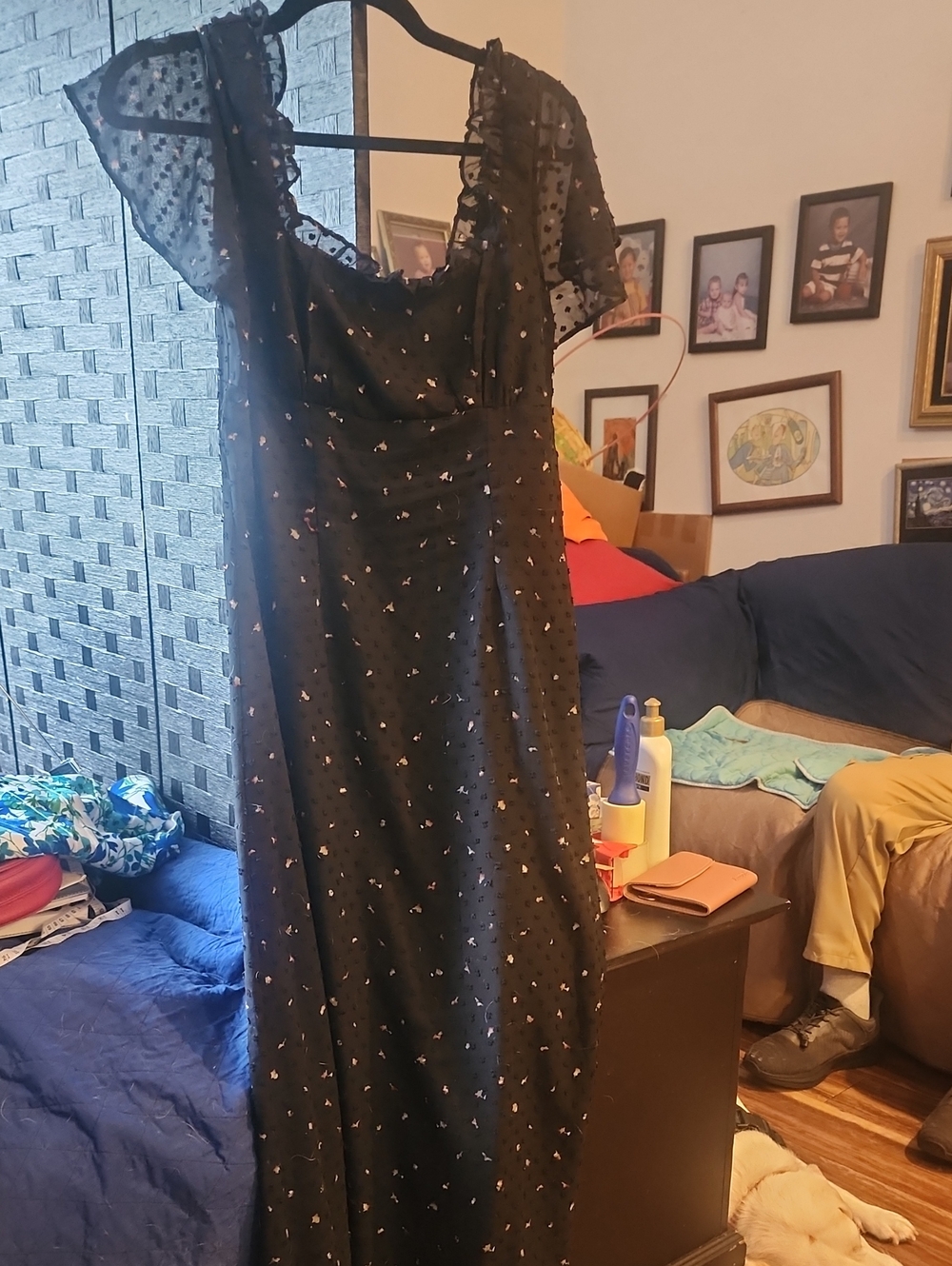 Lulu's Black Maxi Dress with Sheer Flutter Sleeves